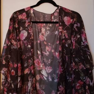 Sweet Black Floral Kimono Cover Up XL